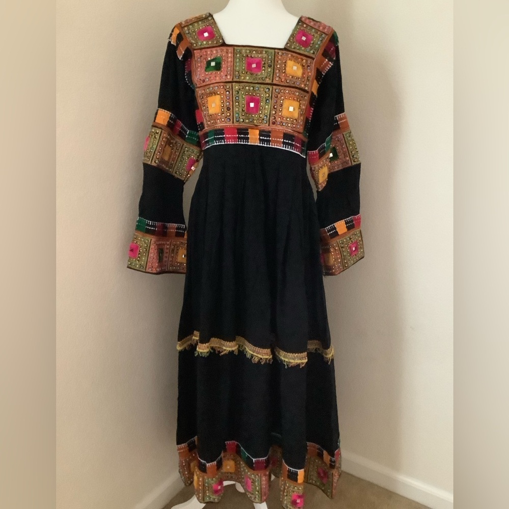 Black embroidered Afghan dress
